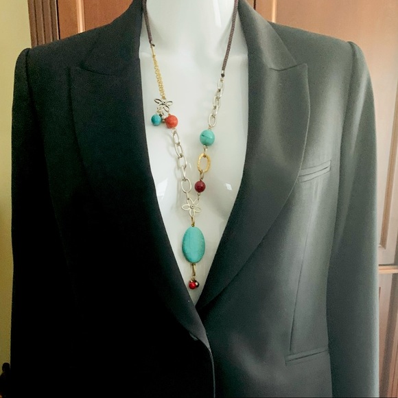 Beautiful silver & gold tone chain necklace with blue turquoise stones - Picture 6 of 6